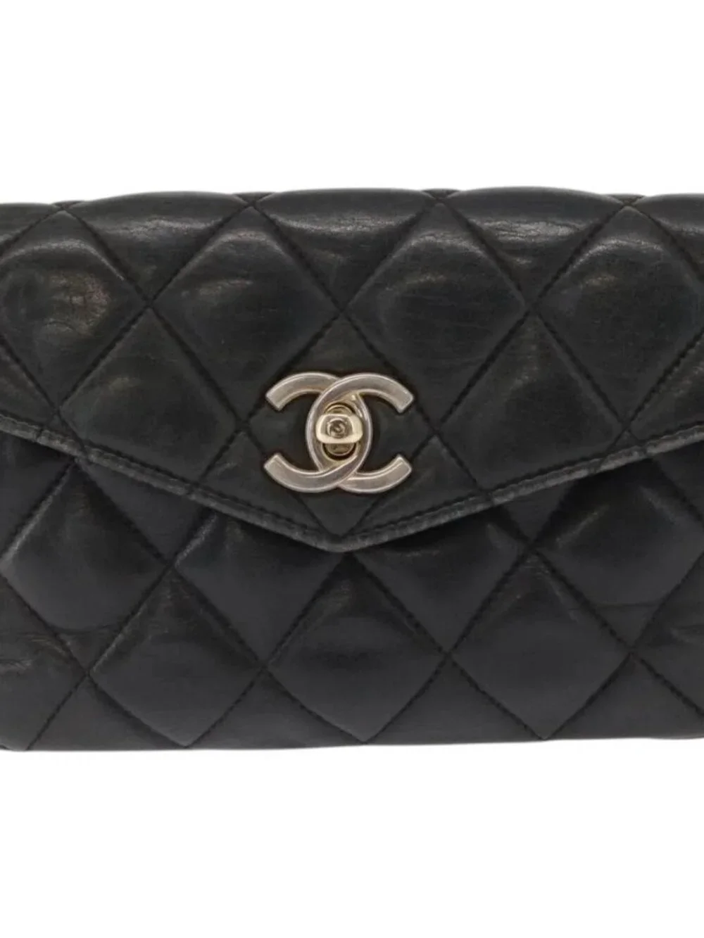 CHANEL Matelasse Waist bag Lamb Skin Black Gold CC Auth am10530